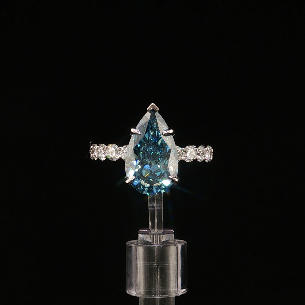 4.02 ct Fancy Vivid Blue Lab-Grown Diamond Ring in 14K White Gold